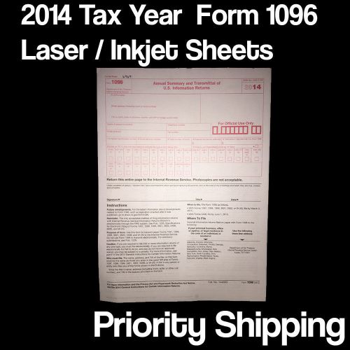 2014 1096 Single Sheet LASER INKJET IRS TAX FORM Annual Summary and Transmittal