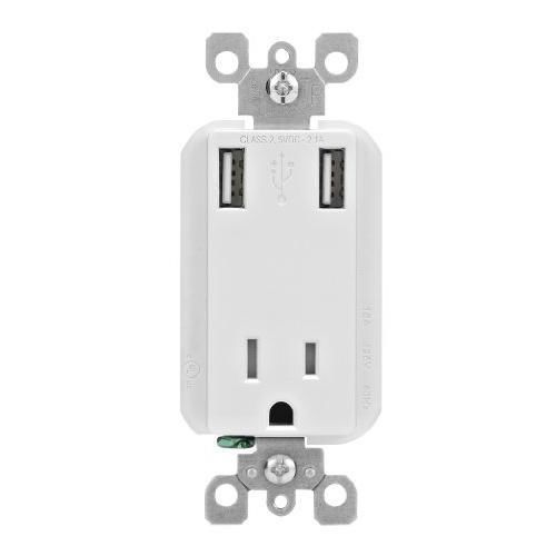 Leviton T5630-W 2.1-Amp High Speed USB Charger/Tamper-Resistant Receptacle, New
