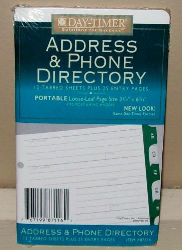 DAY-TIMER ADDRESS &amp; PHONE DIRECTORY REFILLS 3 3/4 X 6 3/4 FITS 6 RING BINDER