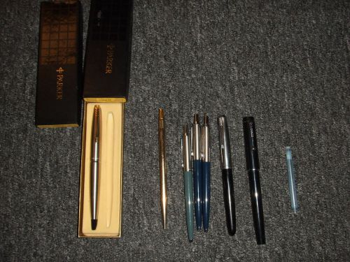 Vintage Lot of Parker Assorted Pens Fountain / Convertible / Ball Point
