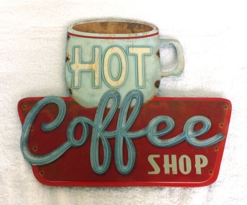 Hot coffee shop embossed metal sign diner jukebox 50&#039;s style fire king cafe for sale