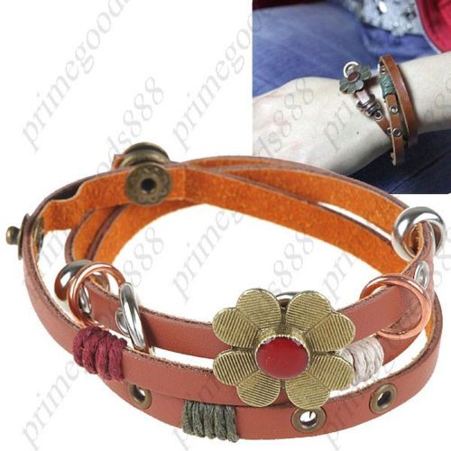 Vintage Artificial Cowhide Bracelet Hand Chain with floweret Decor Jewelry Wrist