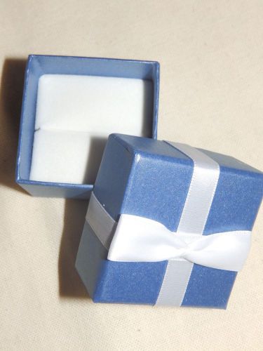 Blue Gift Box Ear stud Ring jewelry Box White Satin Ribbon Engagement Promise