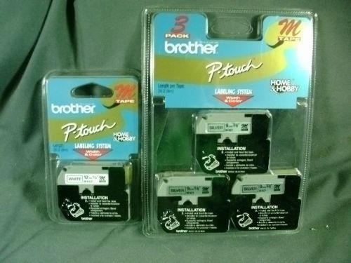 4 P-TOUCH BROTHER LABELING SYSTEM LABELS***3 SILVER 1 WHITE***M