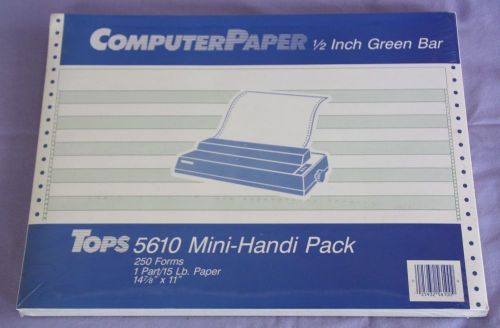 250 Sheets Tops 5610 Mini-Handi Pack Computer Paper 1/2&#034; Green Bar 14-7/8&#034; x 11&#034;