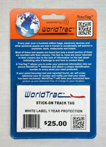 WorldTrac Stick-on TracTag Card w/ 1 Year Membership - RFID Tracking Technology