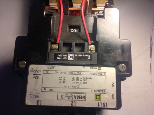 Square D Nema Size 3 Open Starter #8536SEO1S Contactor 3 Phase Series A