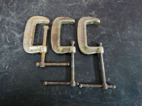 3 VINTAGE HEAVY DUTY 2&#034;  C CLAMPS IN EXCELLENT WORKING CONDITION
