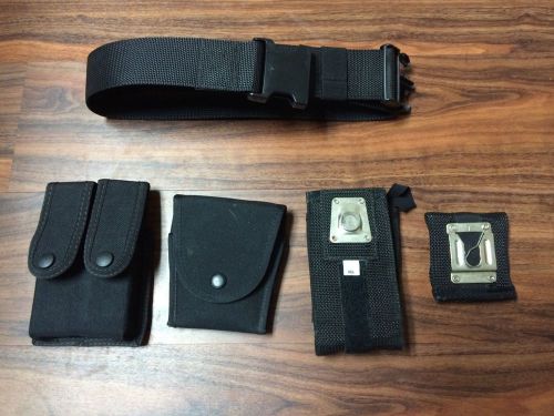 Raine 2&#034; width  black nylon  duty belt  w/ mag. pouch, cuff case, radio holder for sale