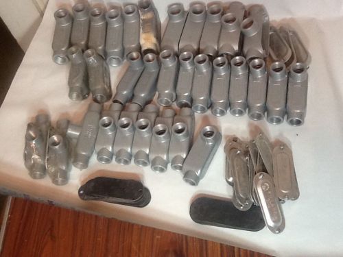 Lot of 32 Conduit Bodies. 3/4 and 1/2 inch.  Various orientations.