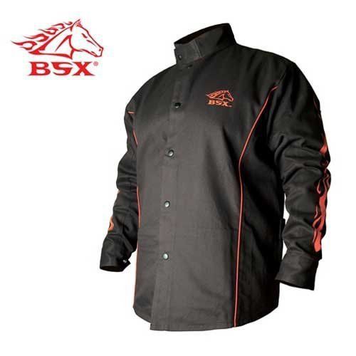 BLACK STALLION BSX® FR Welding Jacket - Black w/Red Flames - LARGE, New