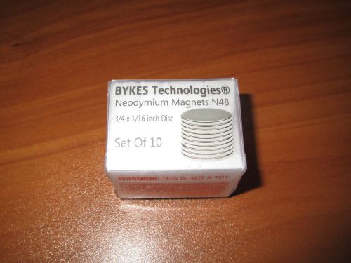 10 Neodymium Magnets 3/4&#034; x 1/16&#034; Disc Cylinder N48 Bykes Technologies