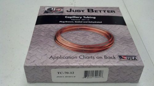 Capillary tubing, jb industries, copper,  .070 id x .125 od x 12 feet, #tc-70-12 for sale