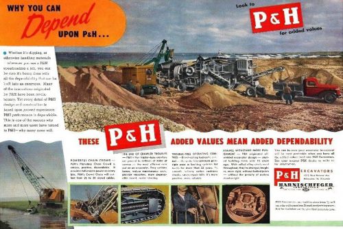 1948 P&amp;H Shovels ad, nice color centerspread w/highlighted features