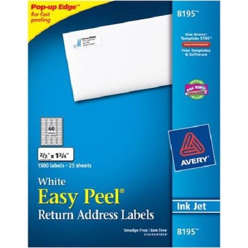 Avery Easy Peel White Return Addess Labels for Inkjet Printers 8195, 1500 labels