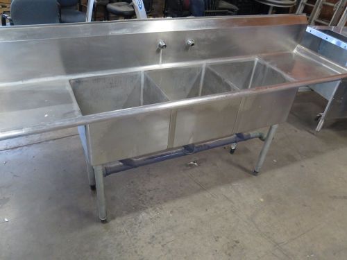 Commercial 90&#034; Stainless Steel Sink w/ 3 18x18 sinks &amp; 2 drainboards