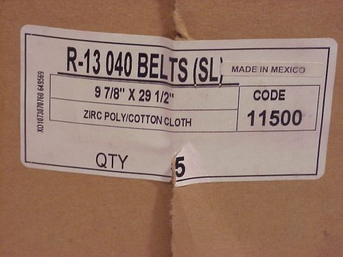 10 ZIRC POLY/COTTON CLOTH  9 7/8&#034; x 29 1/2&#034; 40 Grit Abrasive Sanding Belts