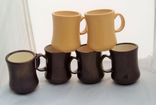 Lot of 6 tankard mug  brown and yellow Continental Plastics 8002 retro vintage