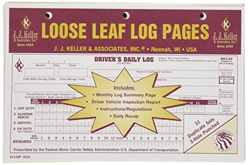 J.J. Keller 8524 Loose Leaf Driver&#039;s Daily Log Sheet with DVIR