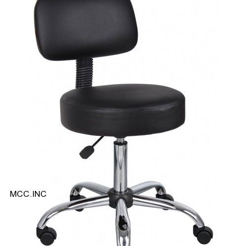 Modern Black Adjustable Medical, Exam or Drafting Stool Chair with Back Cushion