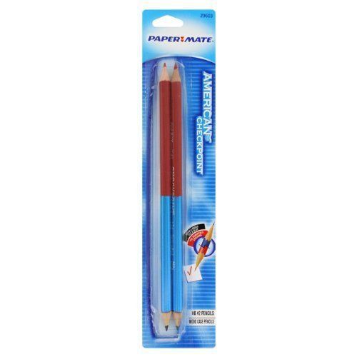 PAPERMATE WOOD PENCILS AMERICAN CHECKPOINT RED/ BLUE 29603 MADE IN USA 2 PENCIL