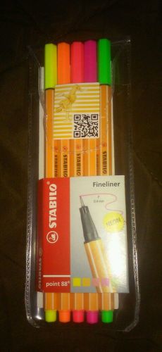 Stabilo Point 88 Fineliner 0.4mm Neon 5 Pack Pens