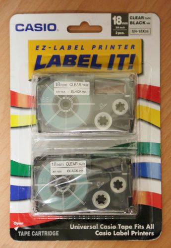 Casio Tape Cassettes for KL Label Makers, 18mm x 26ft, Black on Clear, 2/Pack