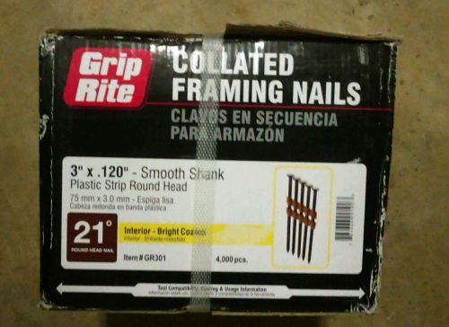 Grip rite 3&#034; x .120&#034; galvanized framing nails gr301 21 degree  4000 pcs for sale