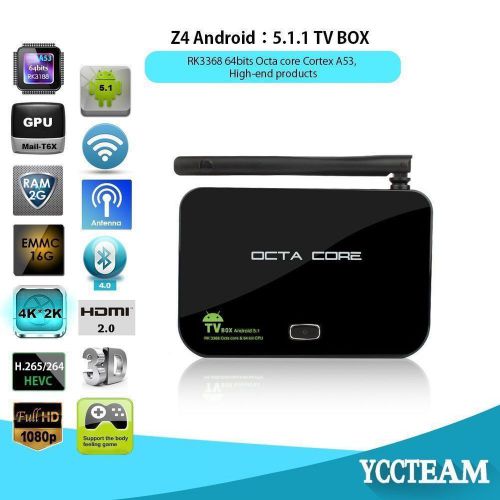 TV BOX ANDROID 5.1 &#034;Z4 &#034; CPU RK3368 OCTA CORE CORTEX A53 64BIT WIFI DLNA RAM 2GB
