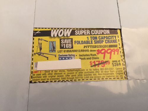 Save $179 Harbor Freight Coupon For 1 ton Capacity Foldable Shop Crane 9-27-16