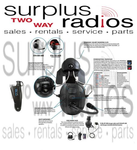 Pryme bluetooth construction hard hat headset motorola ht750 ht1250 ht1250ls for sale
