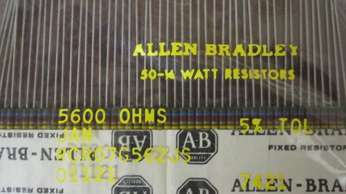 50 Allen Bradley Carbon Comp Resistors 5.6k ohms  1/4 watt  5%               NOS