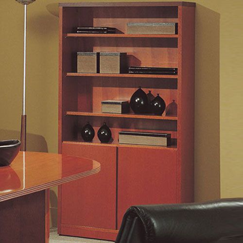 Office wooden bookcase with doors in cherry or mahogany wood finish, 72&#034; or 48&#034; for sale