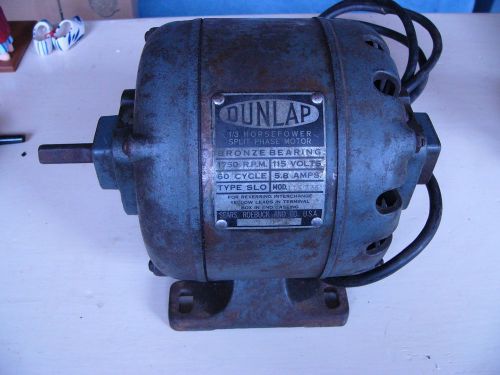 Vintage Sears Dunlap 1/3 HP Electric Motor Drill Press Lathe Scroll Saw etc