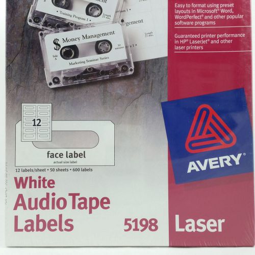 Avery 5198 White Audio Tape Labels Box 50 Sheets 12 Per Sheet 600 Labels Total