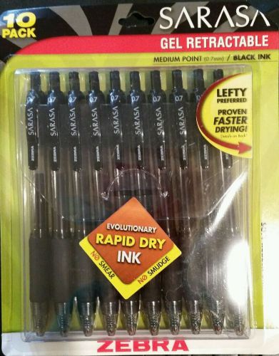 Zebra Sarasa Black Gel Retractable 10 Pack Medium Point Pens