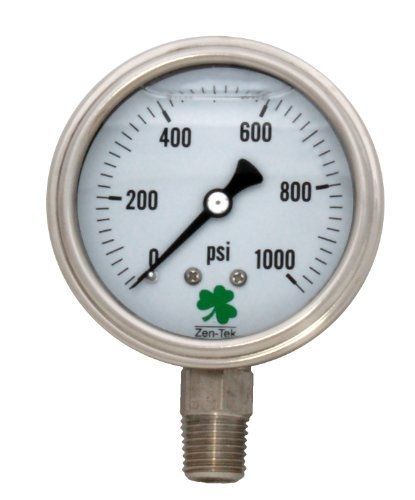 Zenport sslpg1000 zen-tek liquid filled stainless steel pressure gauge, 0-1000 for sale