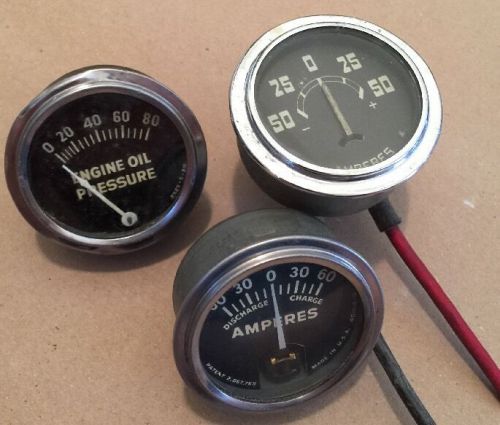 Lot of 3 panel meters discharge charge amperes &amp; engine oil pressure tested usa for sale