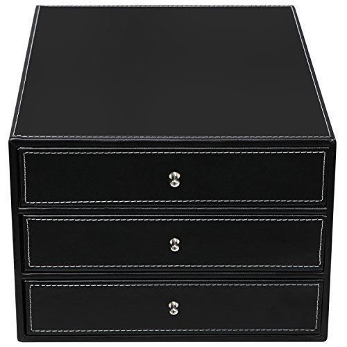 Executive black leatherette 3 drawers file cabinet / office supplies desk / box for sale