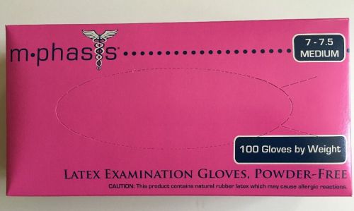 M-phasis Latex Exam Gloves Powder-Free. Size 7 - 7.5 Medium. 2 Boxes 100 Each.