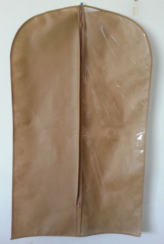 100   24x40&#034; two tone clear + non woven zipper garment bag tan apparel storage for sale