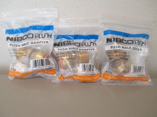 3 New, NIBCO PUSH P704 3/4&#034; Adapters, Brass, Connection Type: Push x Male