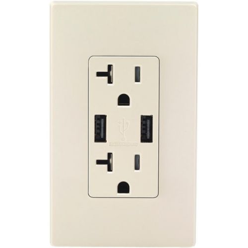 Leviton t5832-t combo duplex receptacle &amp; 20-amp usb charger - light almond for sale
