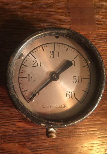 Antique 4&#034; Pressure Gauge Lbs Per Sq Inch Nickel Face  2-1/4&#034; Thick Cast Iron