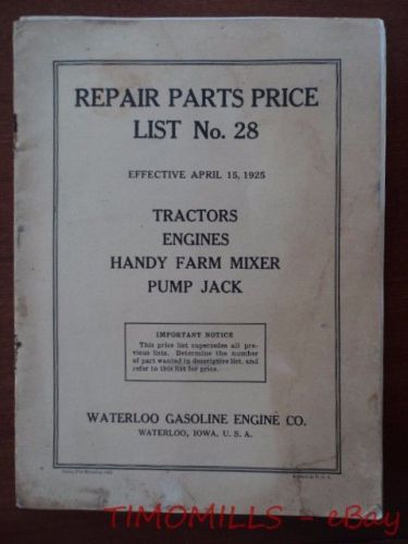 1925 Waterloo Gasoline Engine Co. Repair Parts Catalog Tractors Engines Vintage