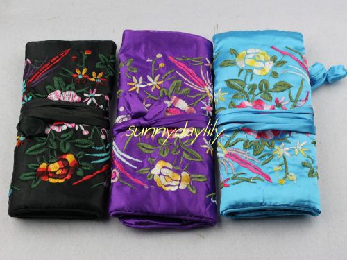 Wholesale3pcs Chinese Vintage Embroidere Silk Jewelry Rolls Pouch Gift Bag Purse