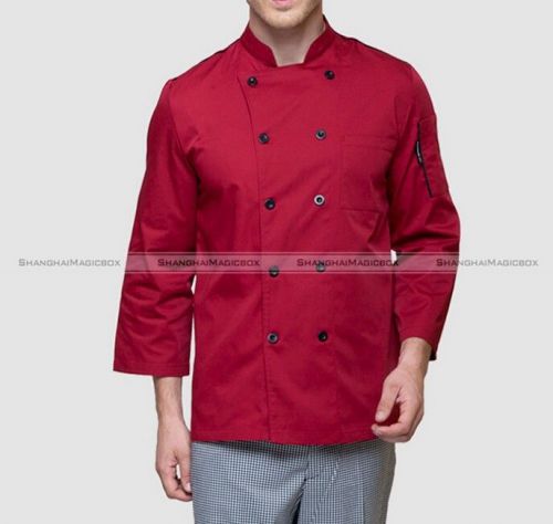 New Basic Chef Coat Black/Red/White Unisex 3/4 Sleeve S-3XL