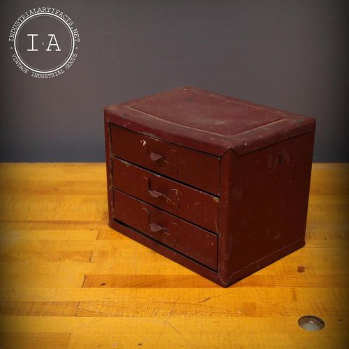 Vintage Industrial Red 3 Drawer Parts Cabinet Jewelry Box