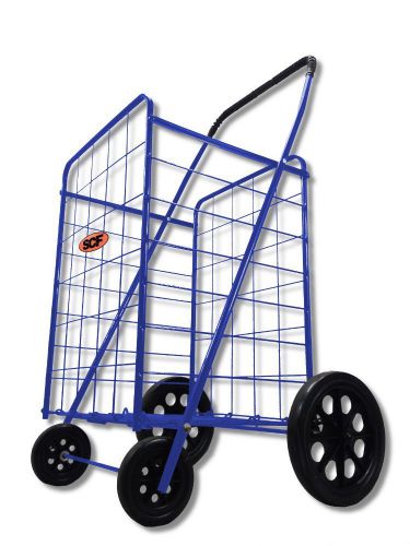 Classic large wheel folding shopping cart in blue for sale
