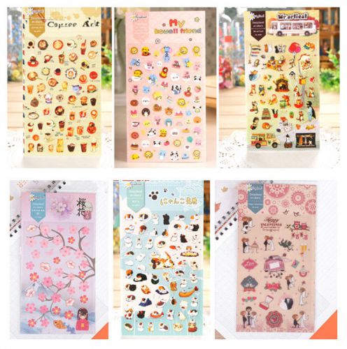 6 sheet coffee Kawaii Valentines sakura cat Calendar diary Planner Deco sticker